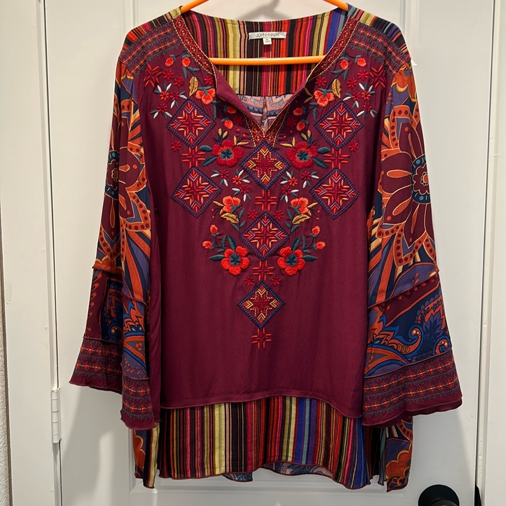 John Mark Multi-Colored Embroidered Blouse